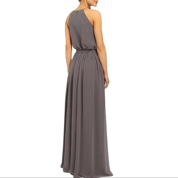 BHLDN x Donna Morgan Alana 2 & 6 Charcoal Gray Chiffon Maxi Gown - Picture 3 of 6